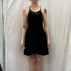 Black Velvet and Lace Mini Dress Whimsygoth Ballet Goth
